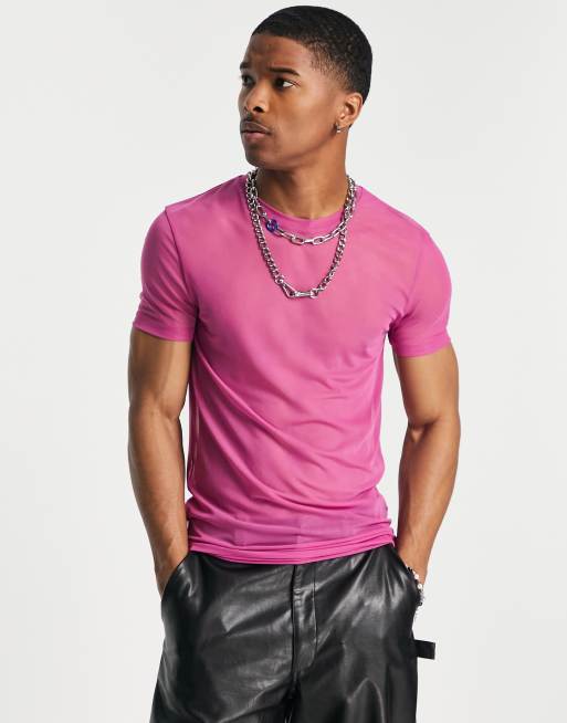ASOS DESIGN - Muscle fit T-shirt van donkerroze mesh - PINK - PINK, 4 van 4