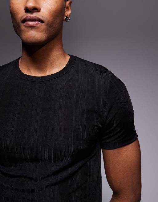 ASOS DESIGN - Muscle fit T-shirt van doorschijnend, geribbeld zwart mesh, 4 van 5