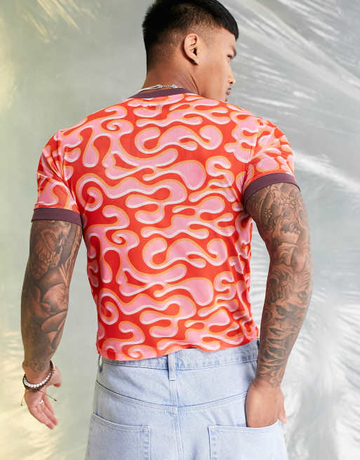 ASOS DESIGN - Muscle fit T-shirt van mesh met print in roze, 2 van 4