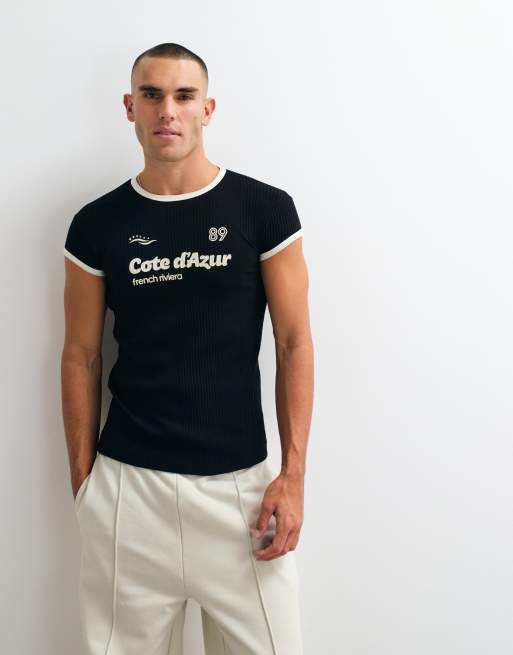 ASOS DESIGN muscle fit t-shirt with 89 Cote in black smart rib, 3 of 5