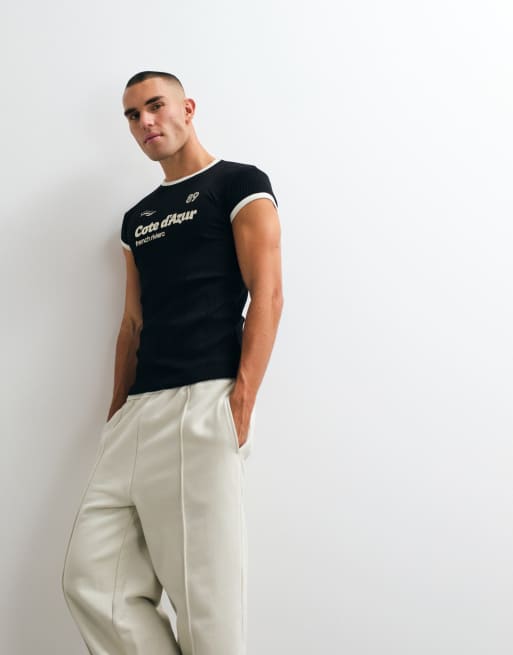 ASOS DESIGN muscle fit t-shirt with 89 Cote in black smart rib, 5 of 5