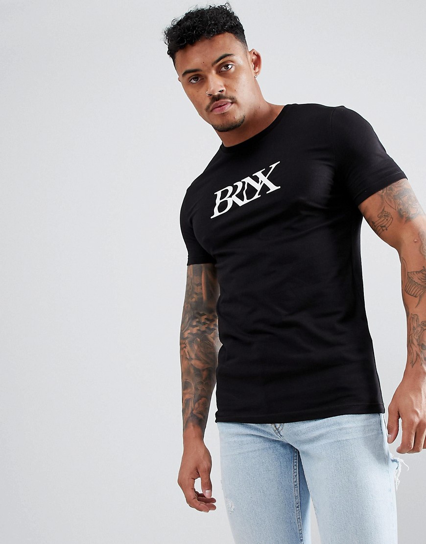 ASOS DESIGN muscle fit t-shirt with bronx print-Black