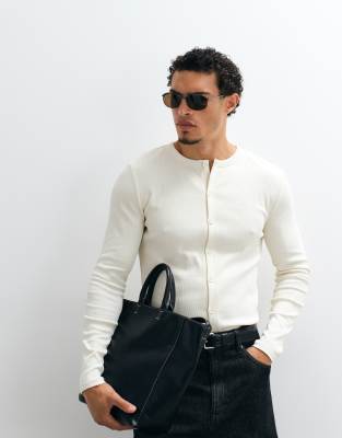 Asos Design Muscle Fit T-shirt With Button Up In White