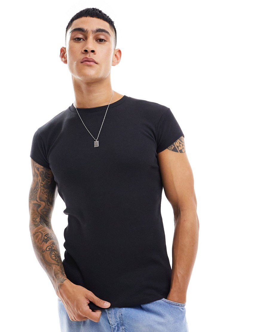 ASOS DESIGN muscle fit t-shirt with cap sleeve in black