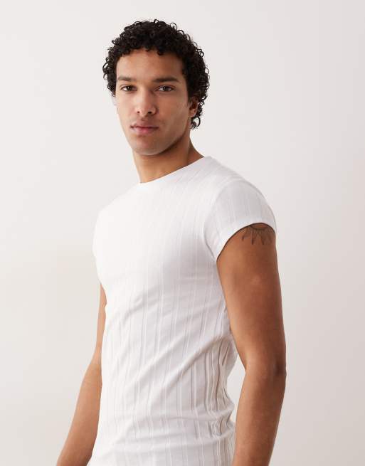 ASOS DESIGN muscle fit t-shirt with cap sleeves in white wide rib, 4 of 5