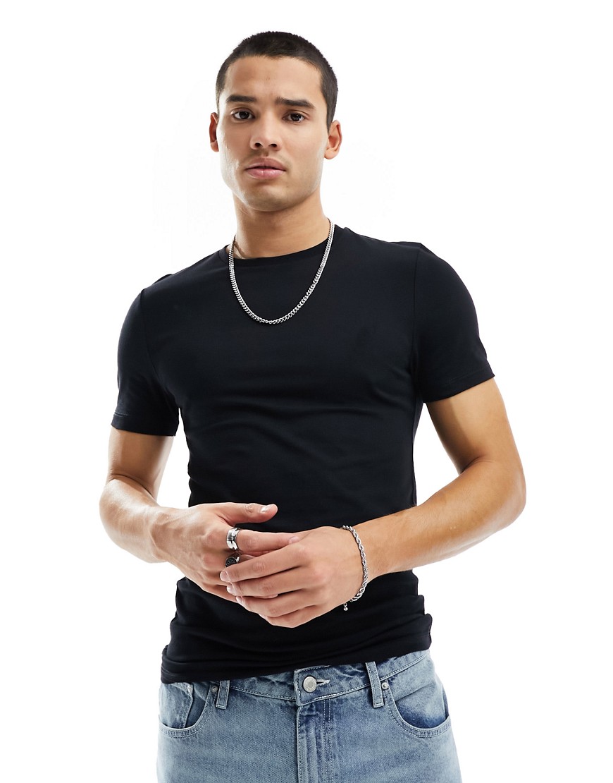 ASOS DESIGN muscle fit t-shirt with crew neck in black