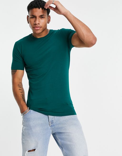 ASOS DESIGN muscle fit t-shirt with crew neck in dark green | ASOS