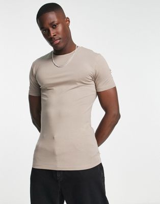 ASOS DESIGN muscle fit t-shirt with crew neck in light brown