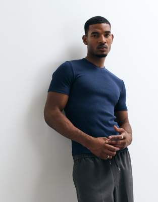 Asos Design Muscle Fit T-shirt With Crew Neck In Navy