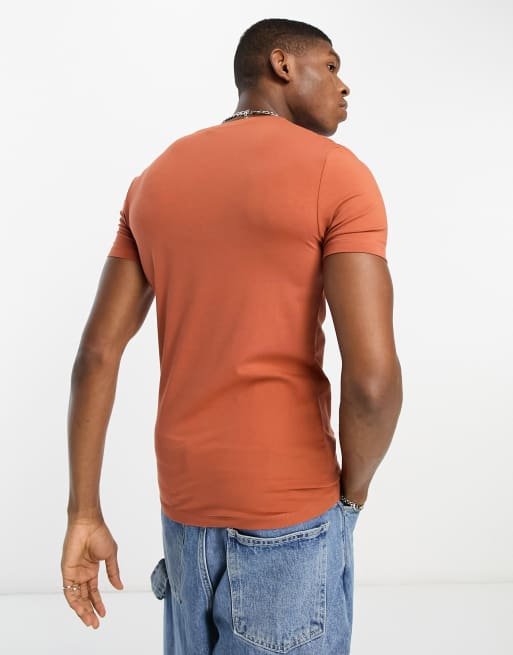 ASOS DESIGN muscle fit t-shirt with crew neck in orange, 3 of 4