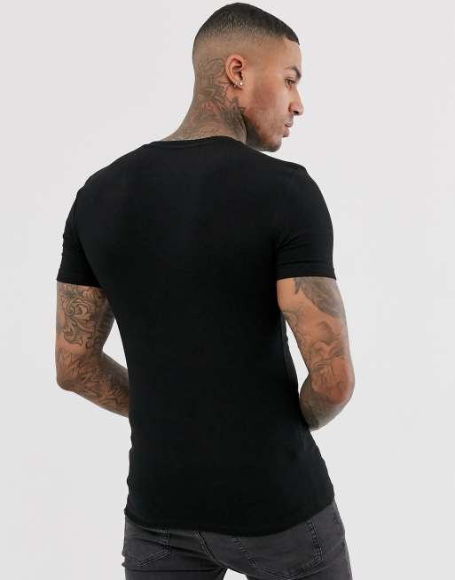 Asos Design Muscle Fit T Shirt With Deep V Neck In Black Asos