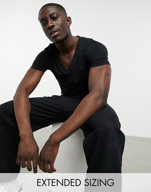 ASOS DESIGN cotton blend muscle fit t-shirt with deep v neck in black - BLACK