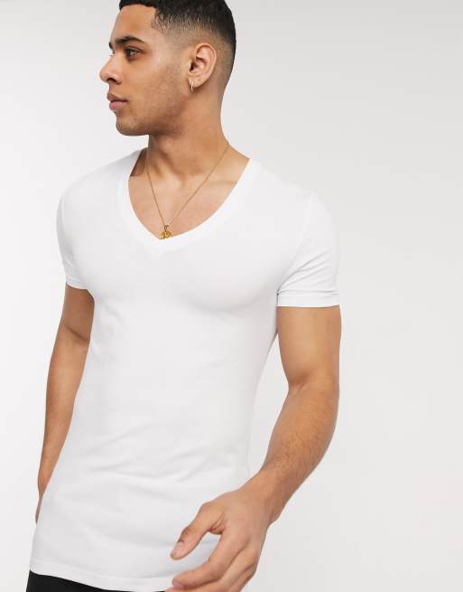 ASOS DESIGN fit t-shirt with deep v neck in white | ASOS