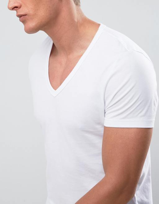 Fitted Deep V Neck T Shirt - White