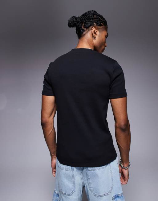 ASOS DESIGN muscle fit t-shirt with henley neck in black rib , 3 of 4