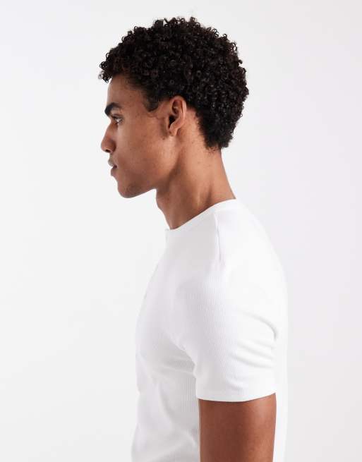 ASOS DESIGN muscle fit t-shirt with henley neck in white rib , 4 of 5