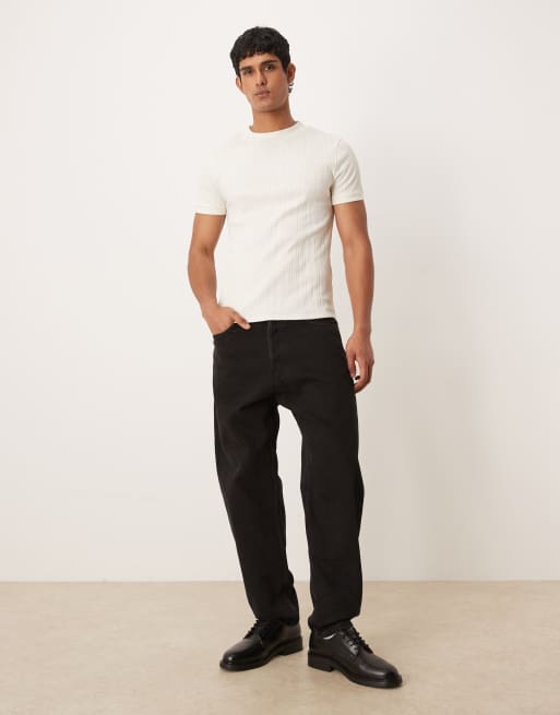 ASOS DESIGN muscle fit t-shirt with high neck in cream texture, 2 of 5