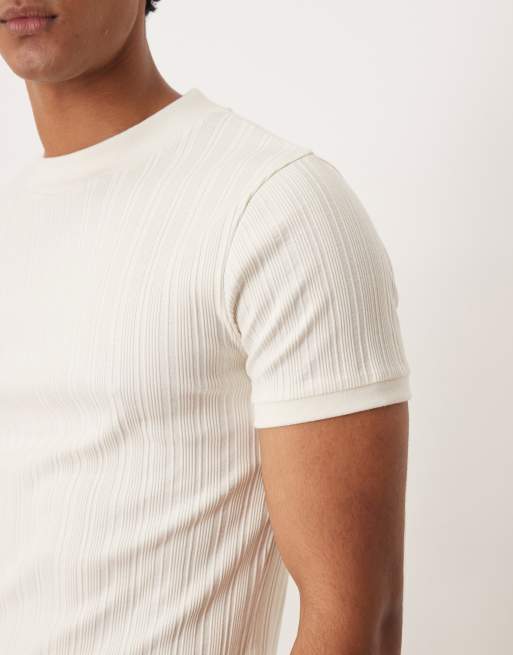 ASOS DESIGN muscle fit t-shirt with high neck in cream texture, 5 of 5