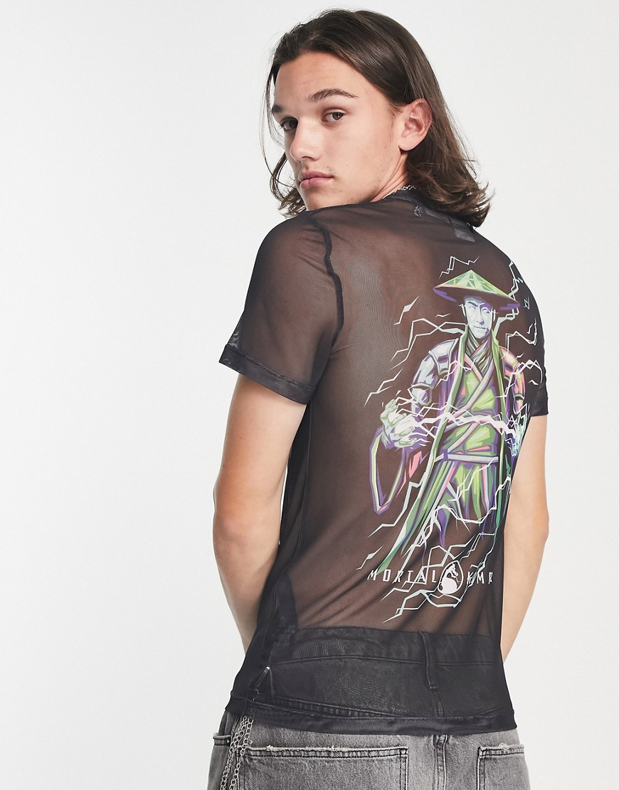 ASOS DESIGN muscle fit t-shirt with Mortal Kombat print in black mesh