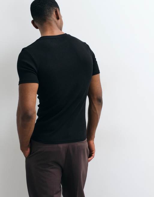 ASOS DESIGN muscle fit t-shirt with notch neck in black, 5 of 10