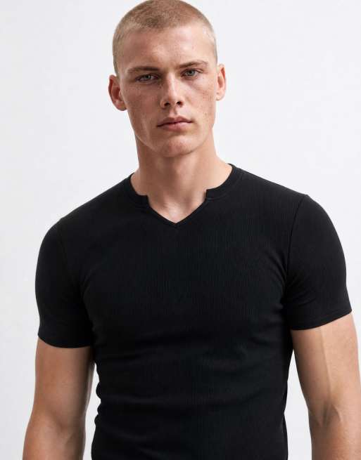 ASOS DESIGN muscle fit t-shirt with notch neck in black, 7 of 10
