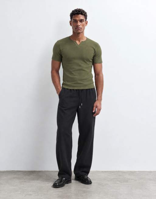 ASOS DESIGN muscle fit t-shirt with notch neck in khaki rib, 10 of 10