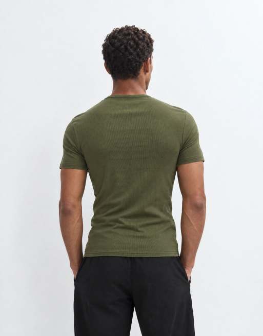 ASOS DESIGN muscle fit t-shirt with notch neck in khaki rib, 7 of 10