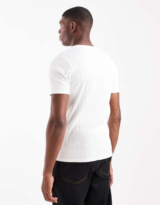 ASOS DESIGN muscle fit T-shirt with notch neck in white rib, 4 of 5