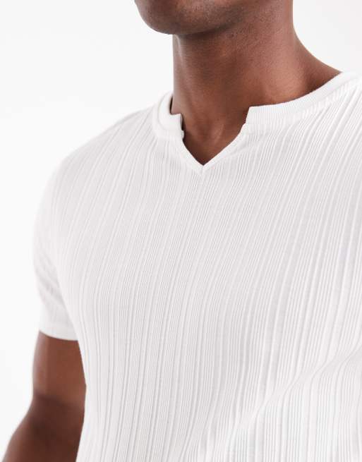 ASOS DESIGN muscle fit T-shirt with notch neck in white rib, 5 of 5