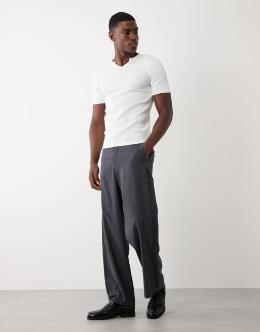 ASOS DESIGN muscle fit t-shirt with notch neck in white rib, 2 of 5