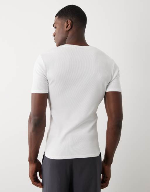 ASOS DESIGN muscle fit t-shirt with notch neck in white rib, 5 of 5