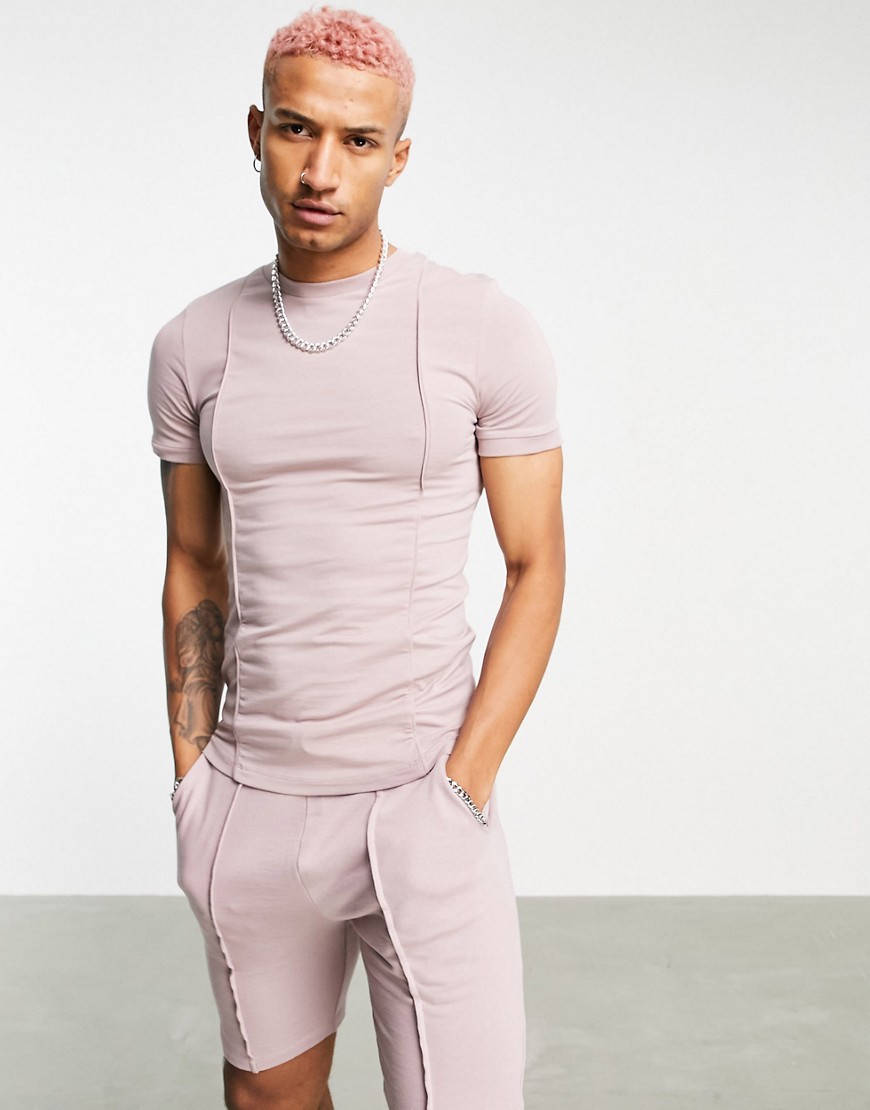 ASOS DESIGN muscle fit t-shirt with pinktucks in lilac-Purple