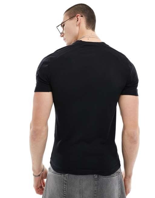 ASOS DESIGN muscle fit t-shirt with rib panelling in black, 4 of 4