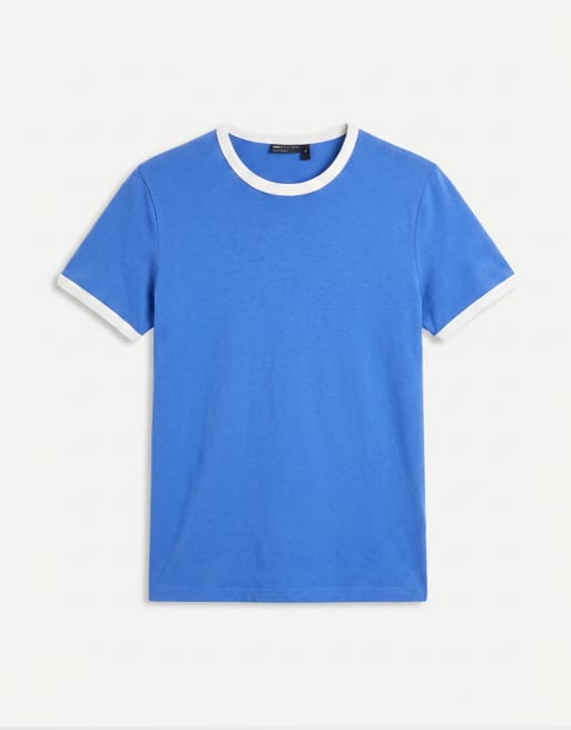 ASOS DESIGN muscle fit t-shirt with ringer detail in blue, 6 of 7