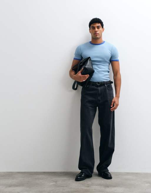 ASOS DESIGN muscle fit t-shirt with ringer detailing in blue rib, 2 of 5