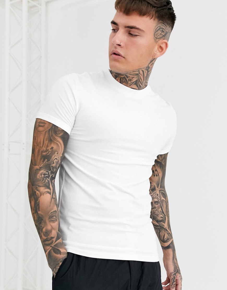 ASOS DESIGN muscle fit t-shirt with roll sleeve in white