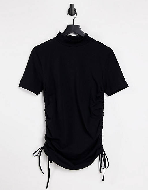 ASOS DESIGN muscle fit t-shirt with rouched side detail in black