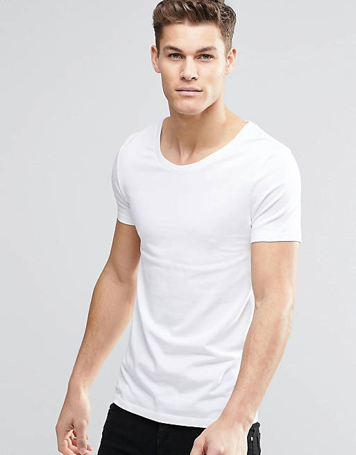 ASOS DESIGN muscle fit t-shirt with scoop neck and stretch in white