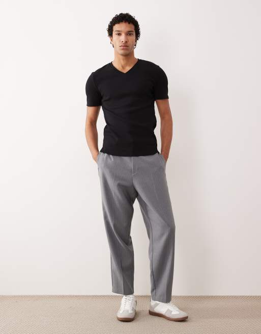 ASOS DESIGN muscle fit t-shirt with v neck in black rib knit, 4 of 5