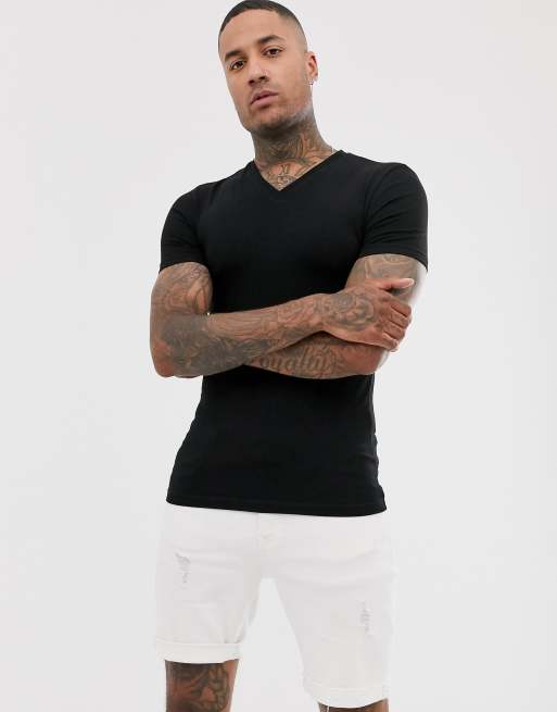 ASOS DESIGN muscle fit t-shirt with v neck in black