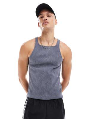 Asos Design Muscle Fit Tablet Wash Tank Top In Gray