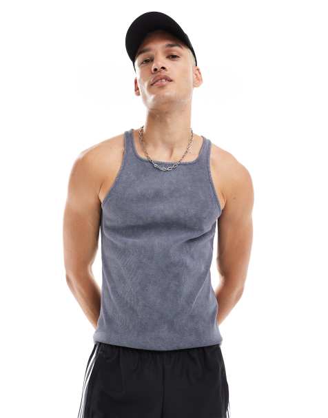 ASOS DESIGN muscle fit tablet wash vest in charcoal - view 1