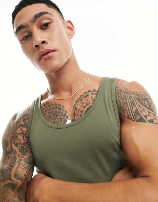 ASOS DESIGN muscle fit tank in khaki