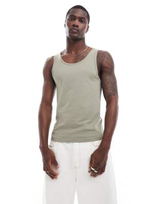 Asos Design Muscle Fit Tank Top In Green