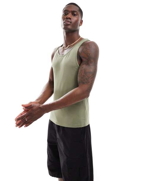 ASOS DESIGN muscle fit tank in khaki - view 1