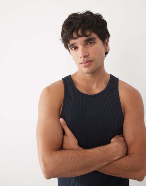 ASOS DESIGN muscle fit tank in navy smart texture - view 1