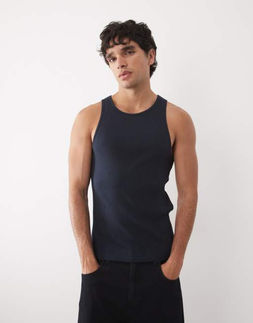 ASOS DESIGN muscle fit tank in navy smart texture, 2 of 5