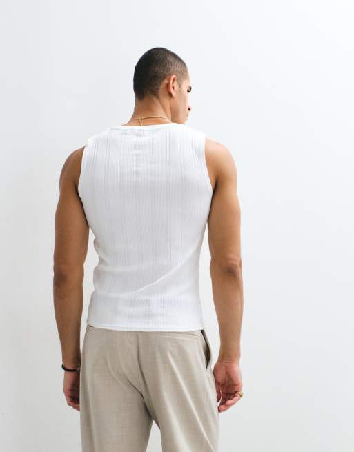 ASOS DESIGN muscle fit tank in white rib, 5 of 10