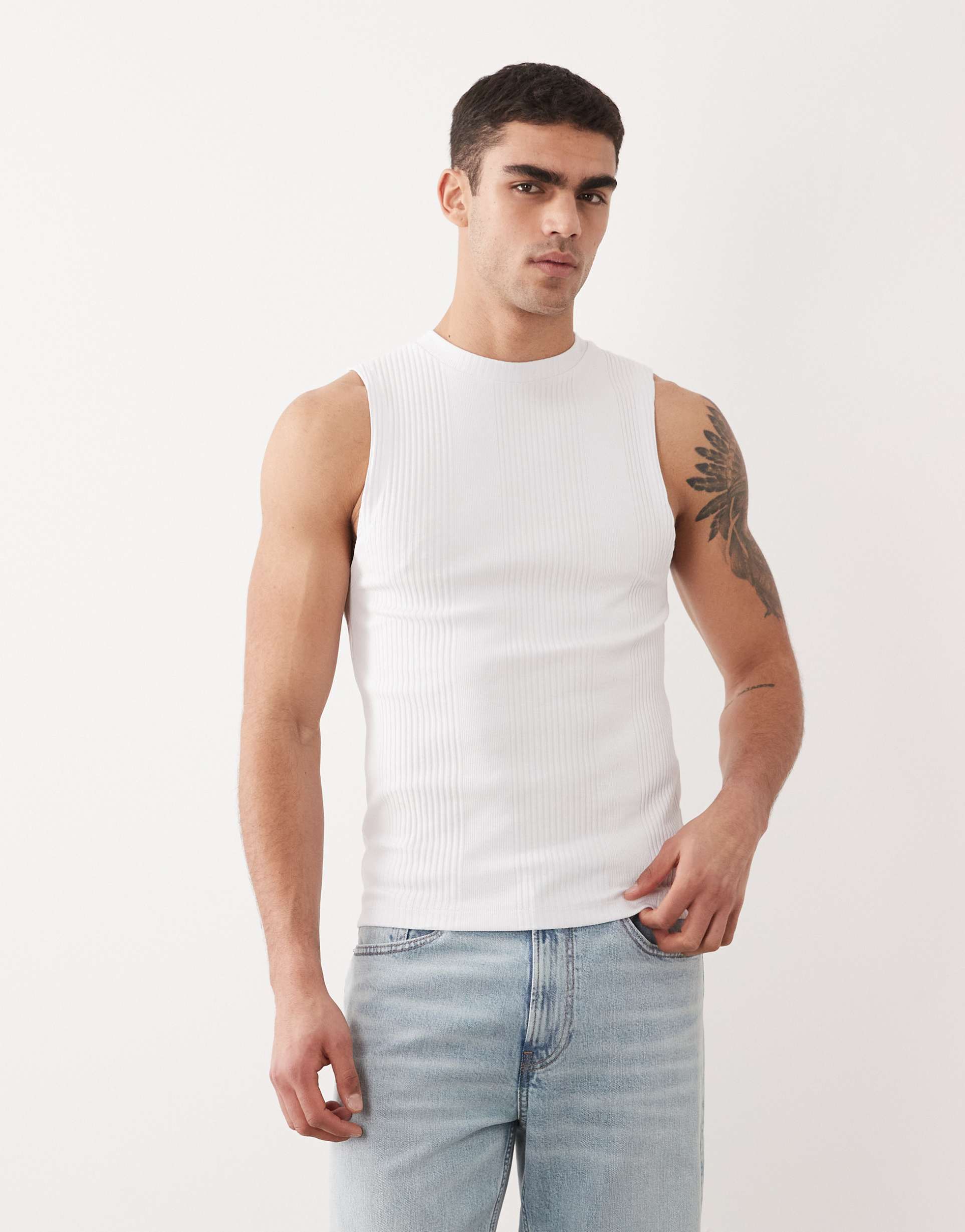 ASOS DESIGN muscle fit tank in white textured rib