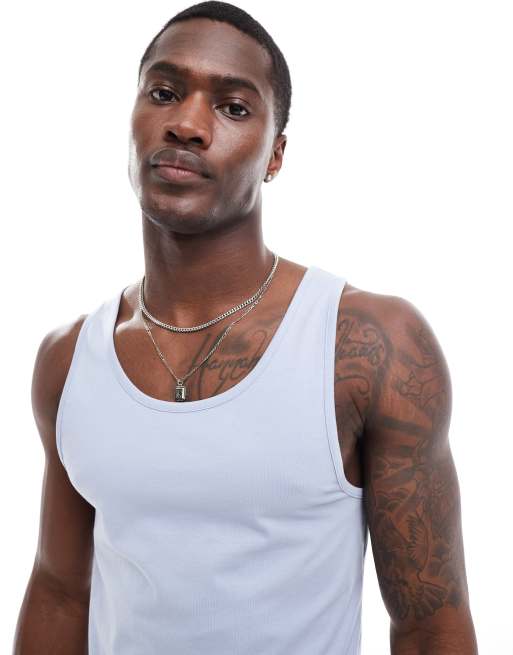 ASOS DESIGN muscle fit tank top in light blue